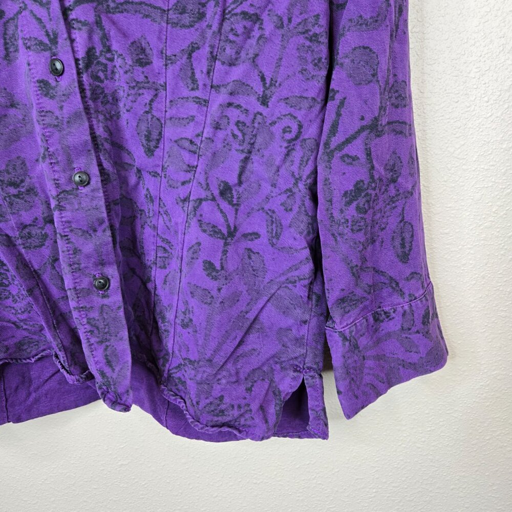 Tianello Distressed Women's Purple Floral Button-Up Shirt Size M - Picture 3 of 9